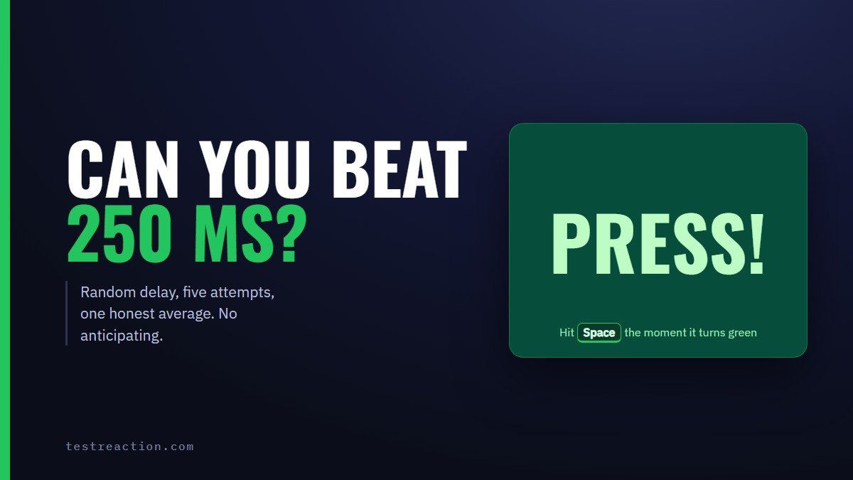 Reaction time trainer test panel turned green with the PRESS prompt.